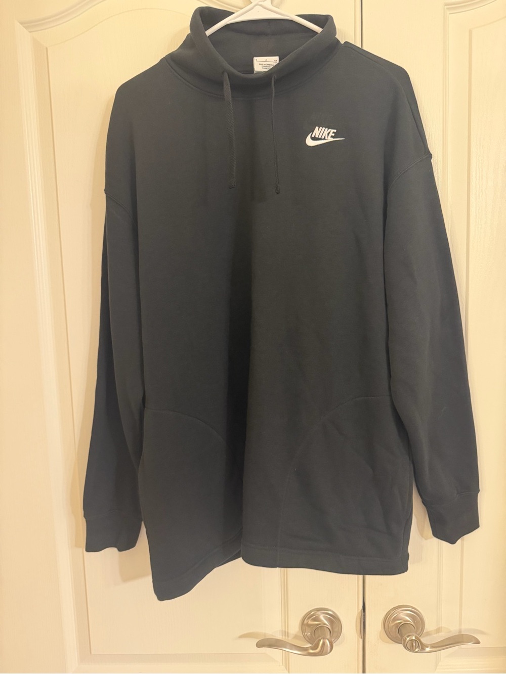 Nike Black Funnel-Neck Pullover Oversized Hoodie with White Logo NWOT